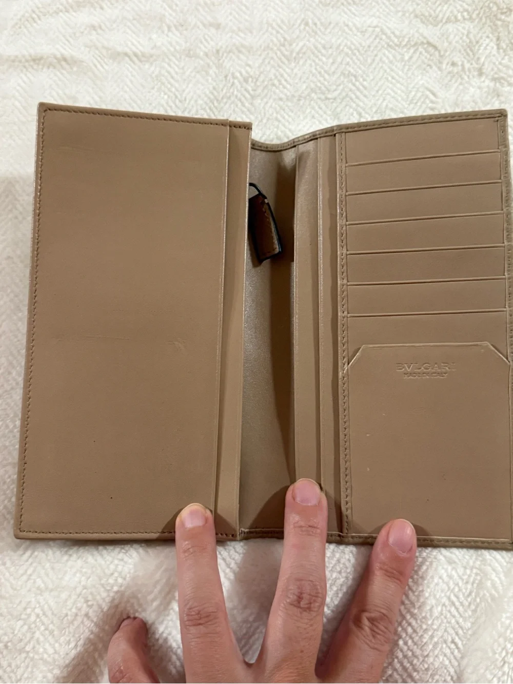 Bulgari Taupe Grained Leather Long Wallet for Men